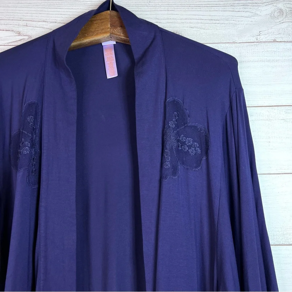 Savage X Fenty Robe A Peek Behind The Lace Short Wide Sleeve Navy Blue Size M/L